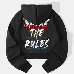 Slogan Graphic Thermal Lined Drawstring Crop Hoodie